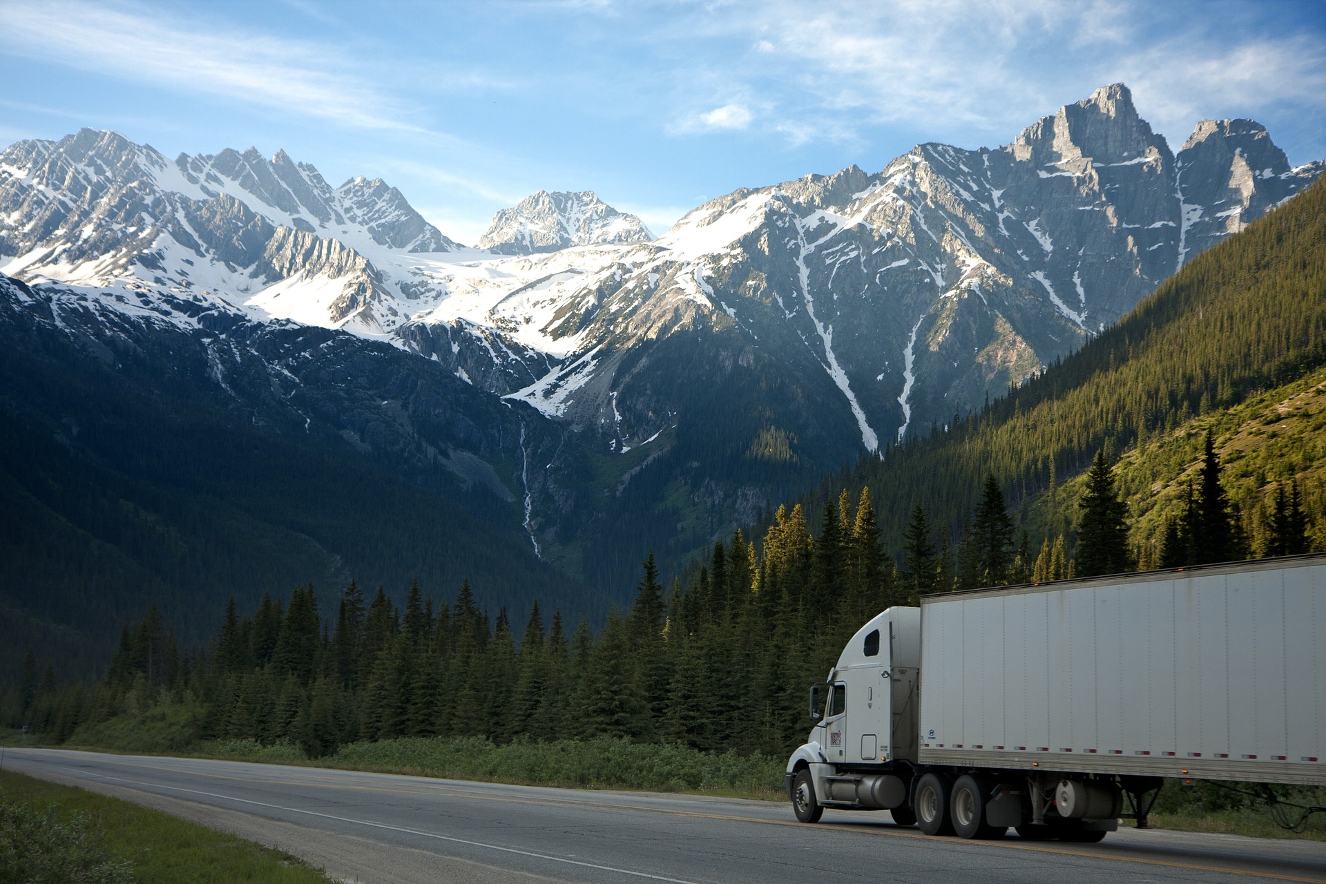 A truck driving in the moutains